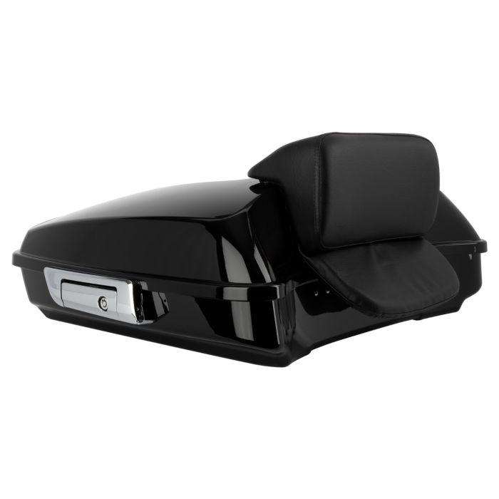 Vivid Black Razor Tour Pack w/ Slim Backrest & Chrome Hardware for Harley® Touring '97-'25 - Image 1